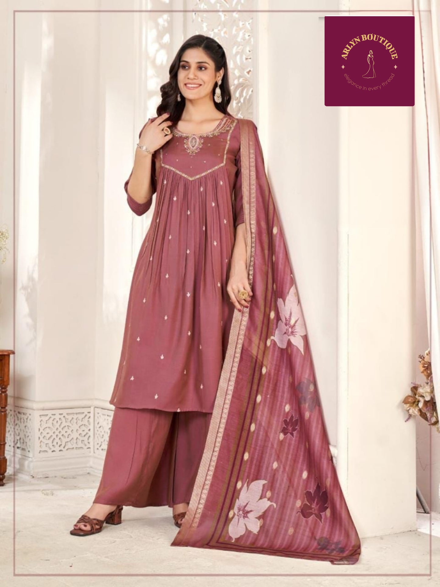 Mauve pink palazzo suit