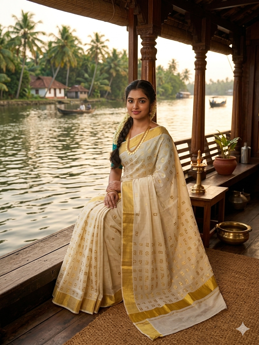 Aksharmala kasavu saree AB021
