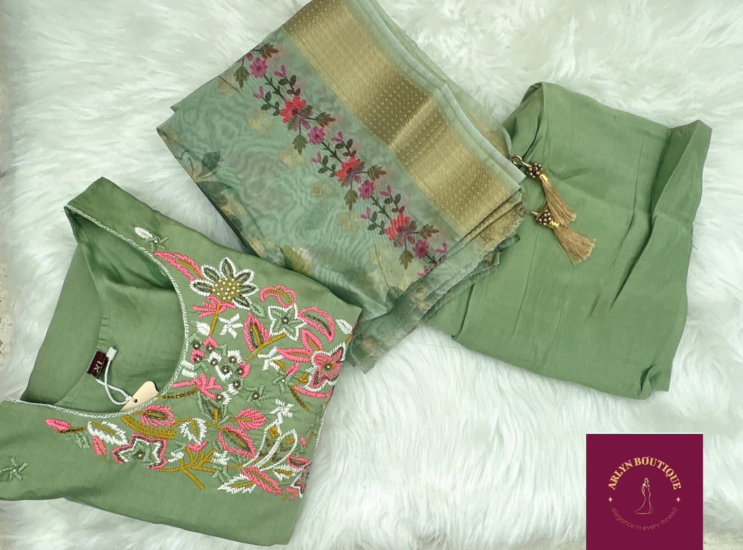 Pastel Green Floral Embroidered Salwar Suit Set
