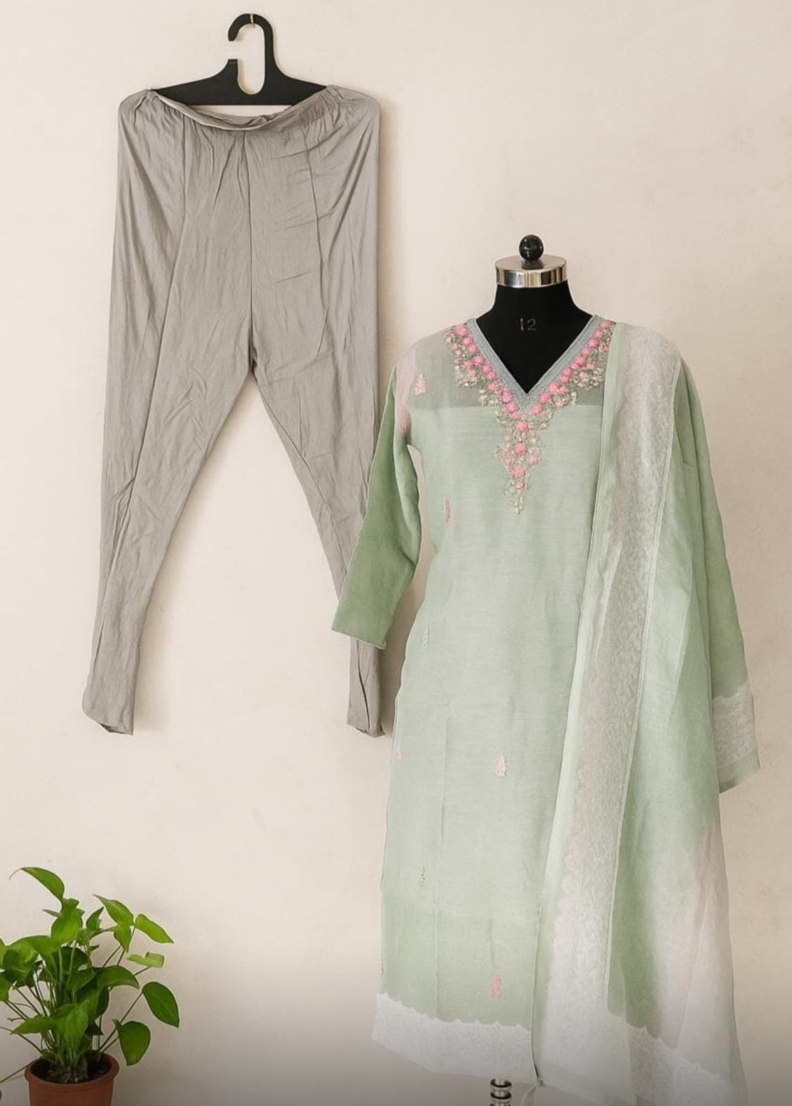 Light Green Embroidered Kurta Set