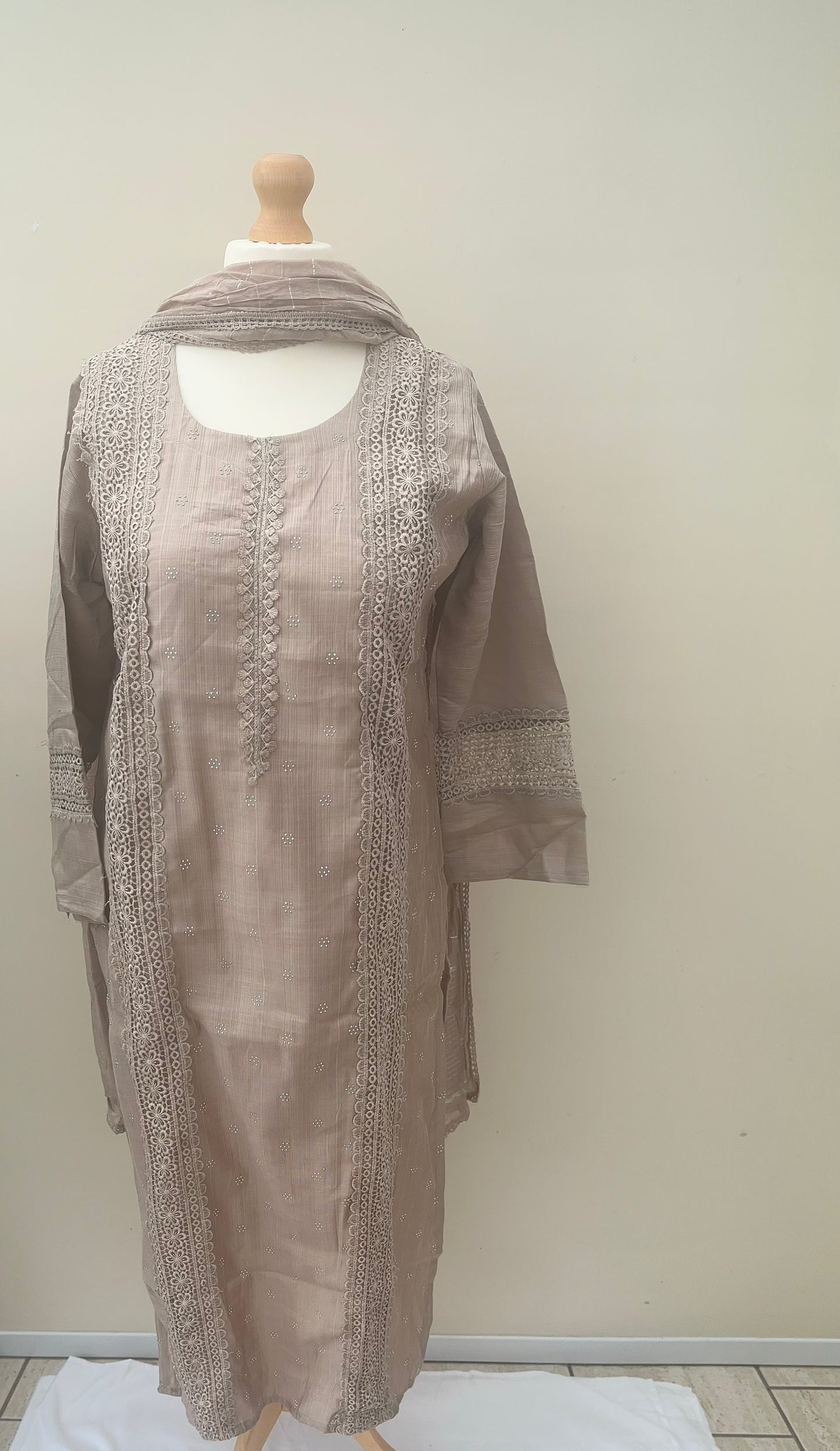 Taupe Delicate Embroidered Set