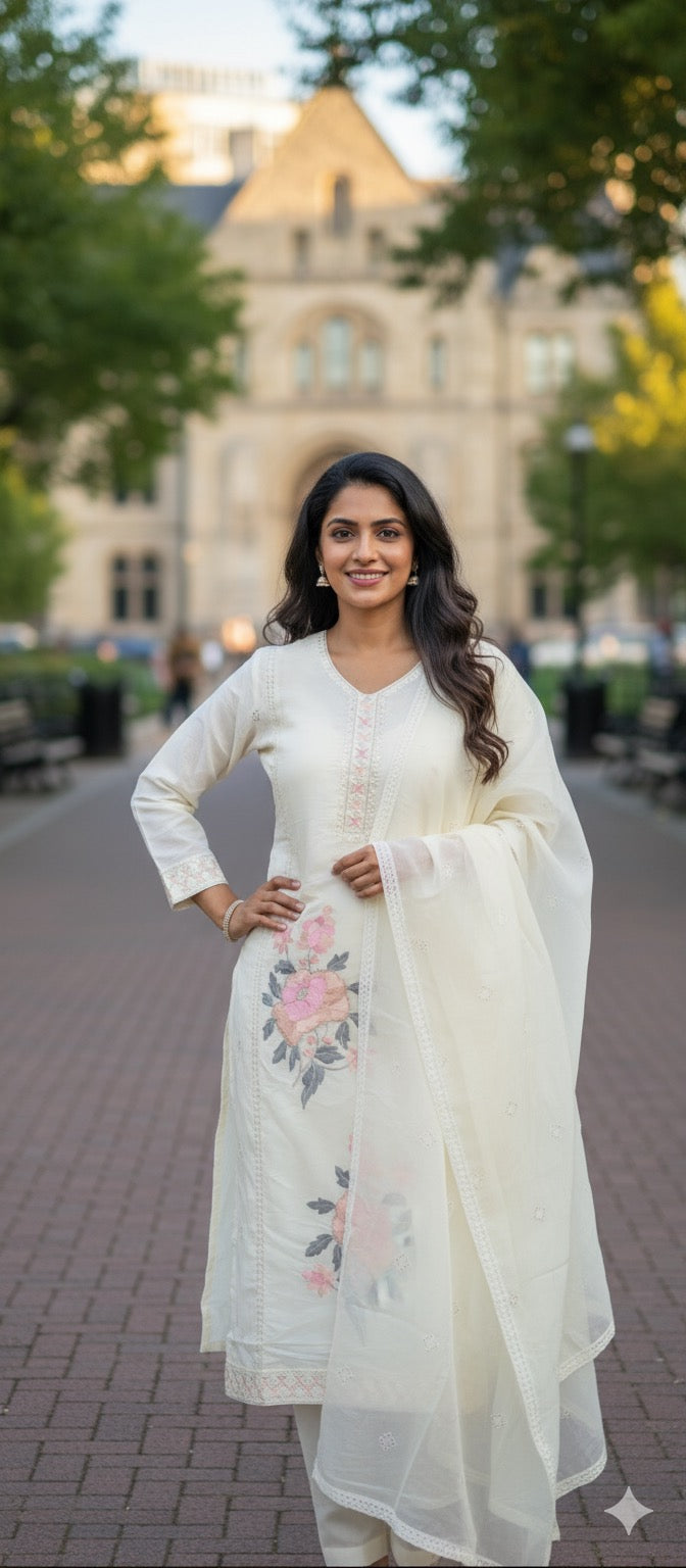 Ivory Floral Embroidered Set