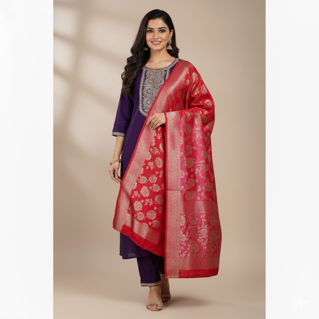 Violet and Rose-Pink cotton Suit Set