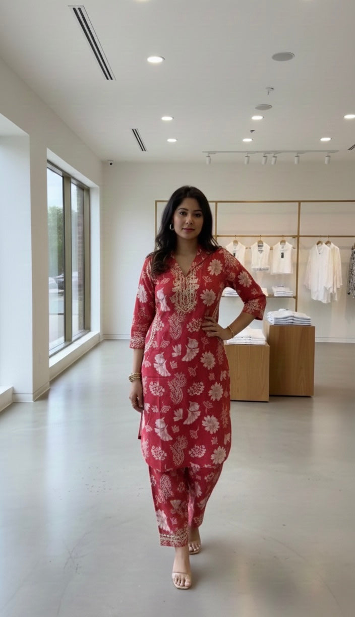 Rose Printed co ord with Mirror Embellishment