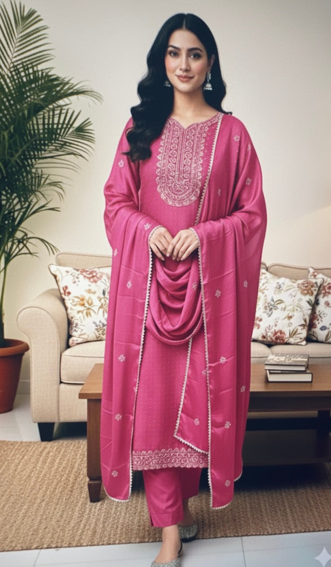 Teal/ hot pink Embroidered Set