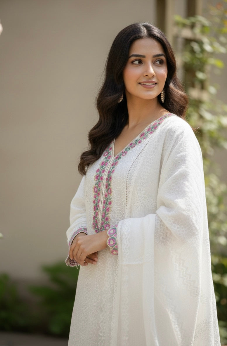 Ivory Blossom Hakoba Style Kurta Set