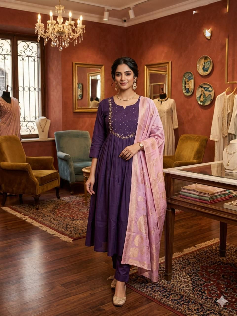 The Royal plum Anarkali set
