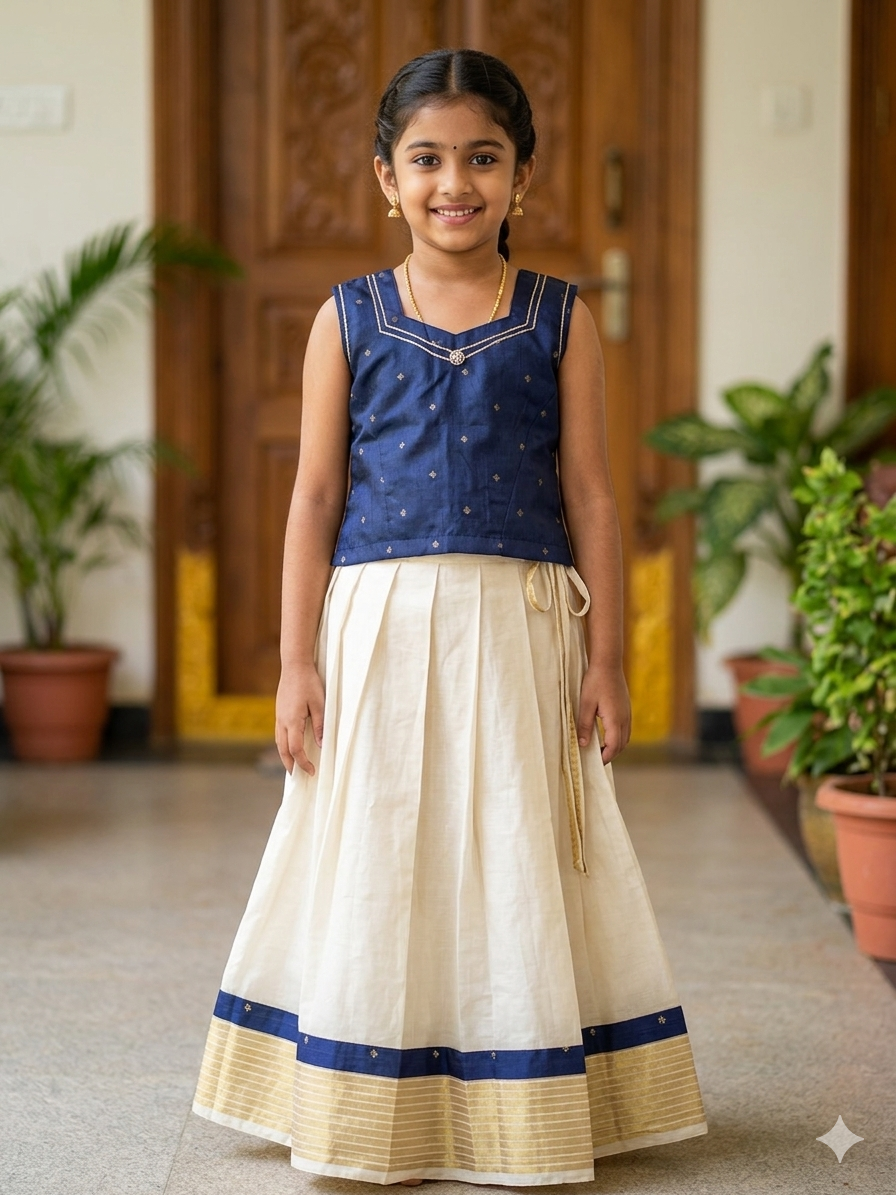 Kids kerala style pattupavada set