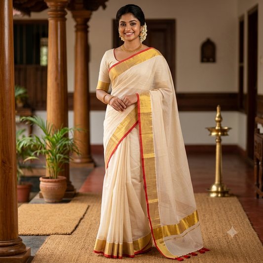 Onam edits 3-Mul cotton saree kasavu saree