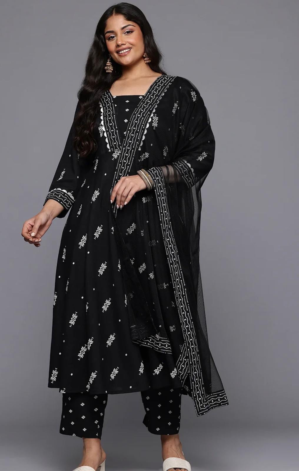 Plus size Black printed kurta set