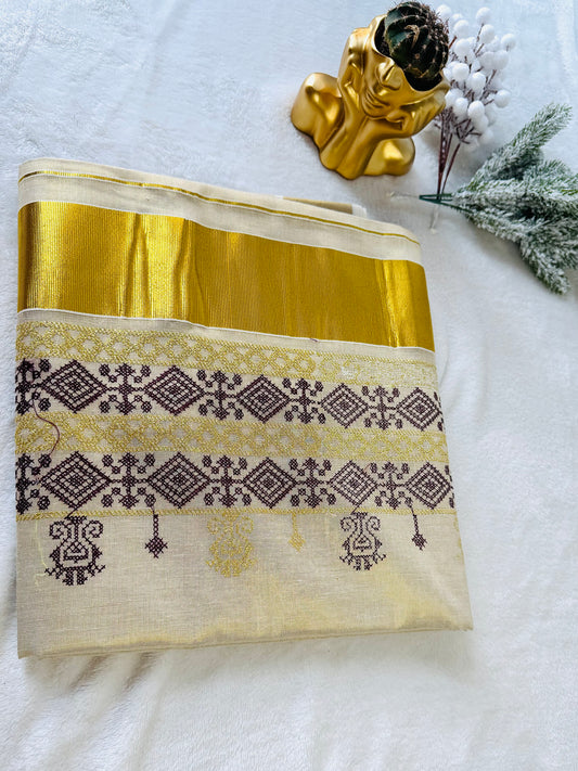 Premium handloom Elegant kasavu saree AB004