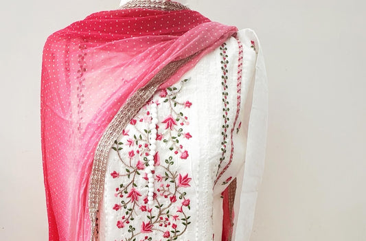 Ivory & Red Embroidered Three-Piece Suit