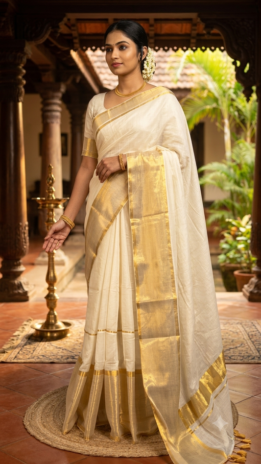 Onam edits 1- premium mul cotton kasavu saree