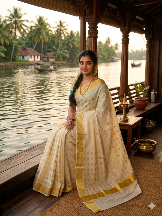 Aksharmala kasavu saree AB021
