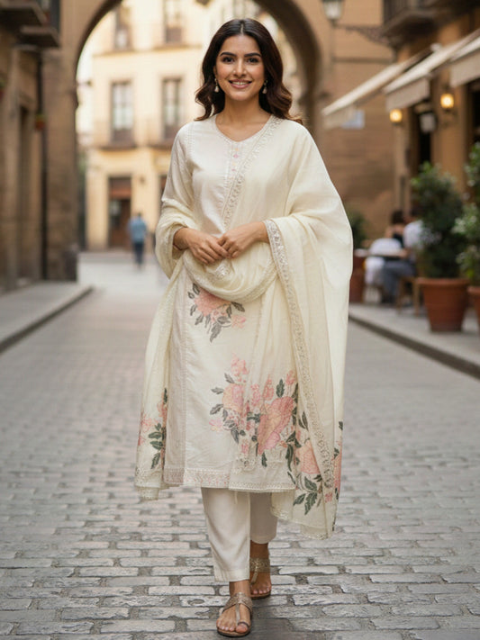 Ivory Floral Embroidered Set