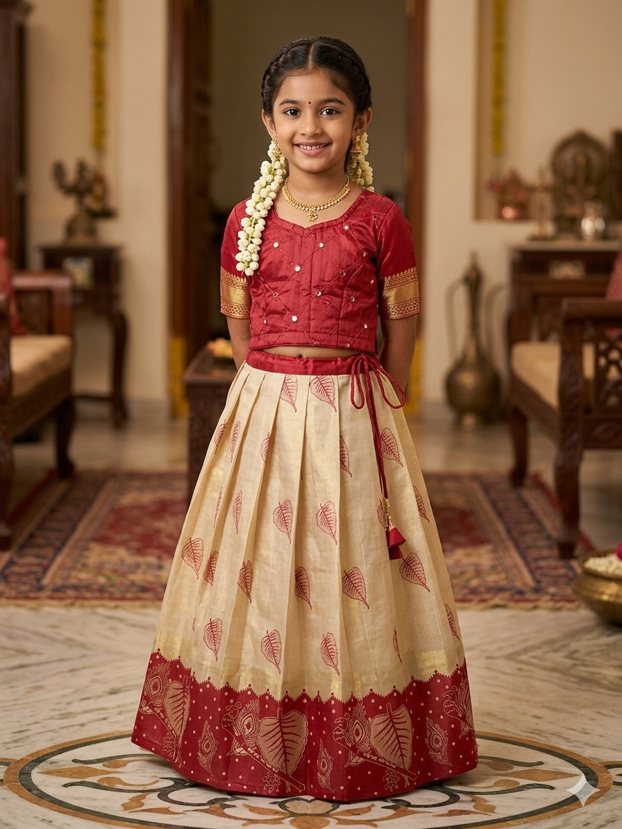 Kids kerala style pattupavada set
