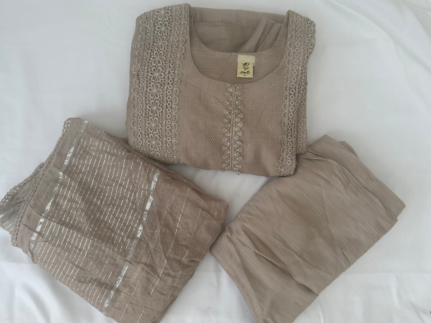 Taupe Delicate Embroidered Set
