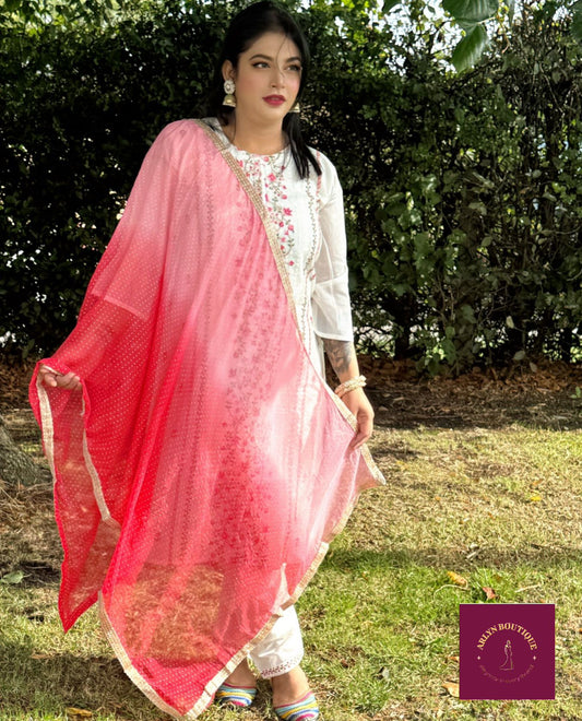 Ivory & Red Embroidered Three-Piece Suit