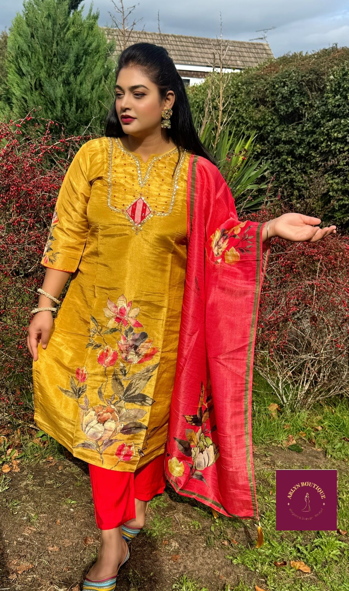 Mustard yellow silk cotton kurta set