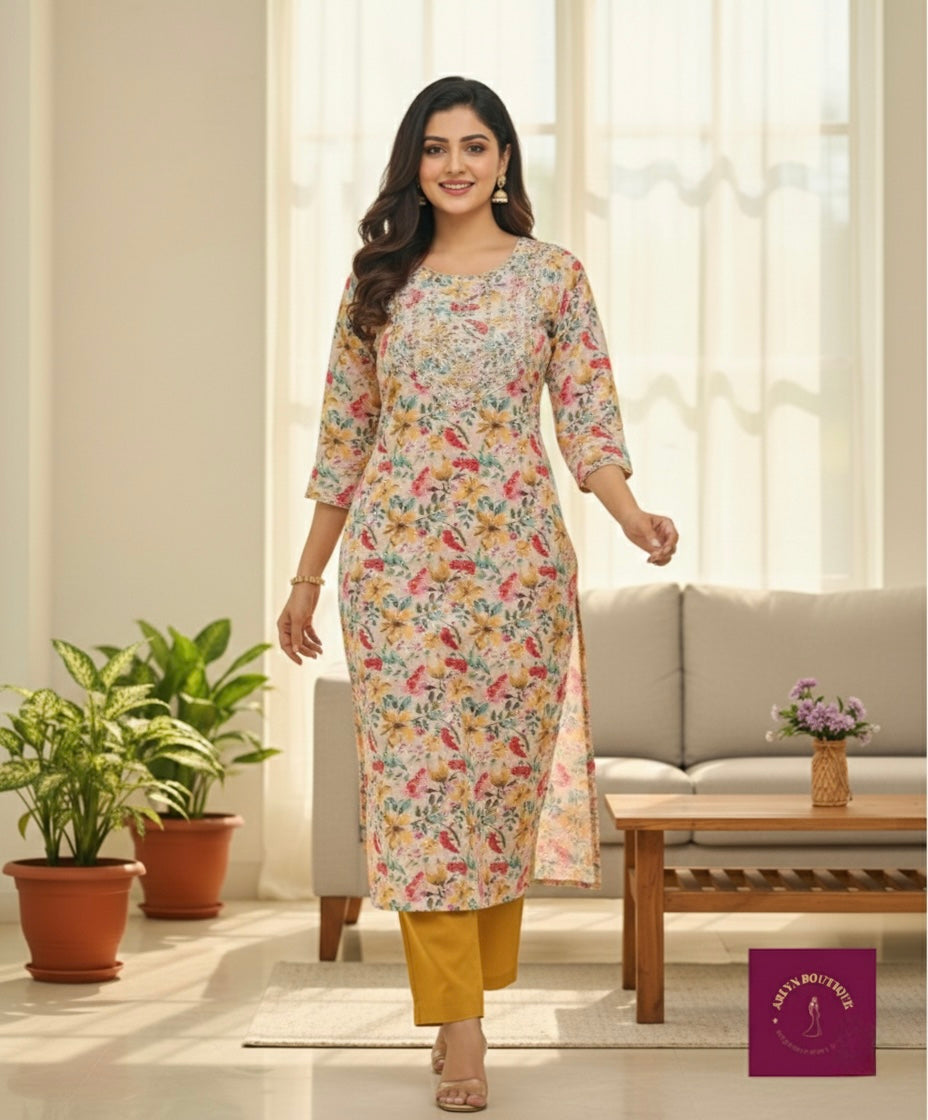 Mustard Yellow & Multicolour Mirror Work Suit