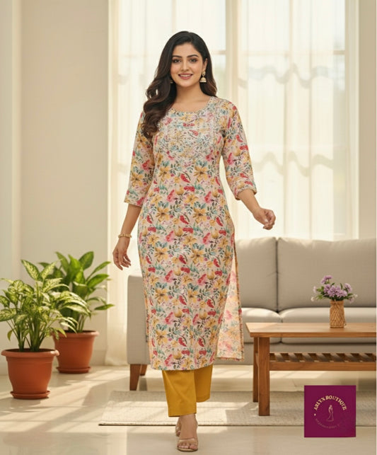 Mustard Yellow & Multicolour Mirror Work Suit