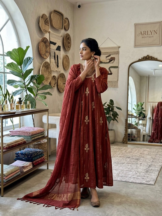The Aura of Rust: The Arlyn Boutique Silk-Linen Luxe Collection - Single peice