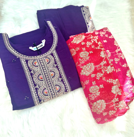 Violet and Rose-Pink cotton  Suit Set