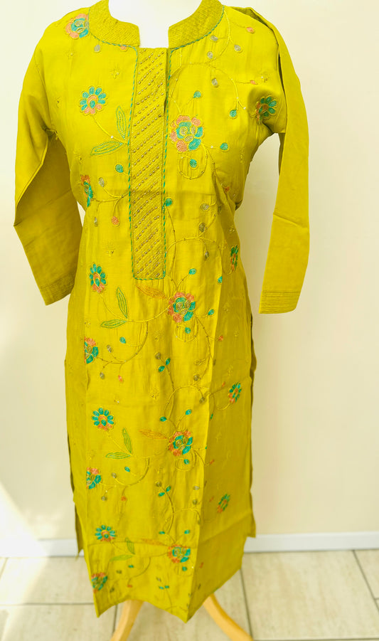 Olive green & Teal Embroidered Suit Set