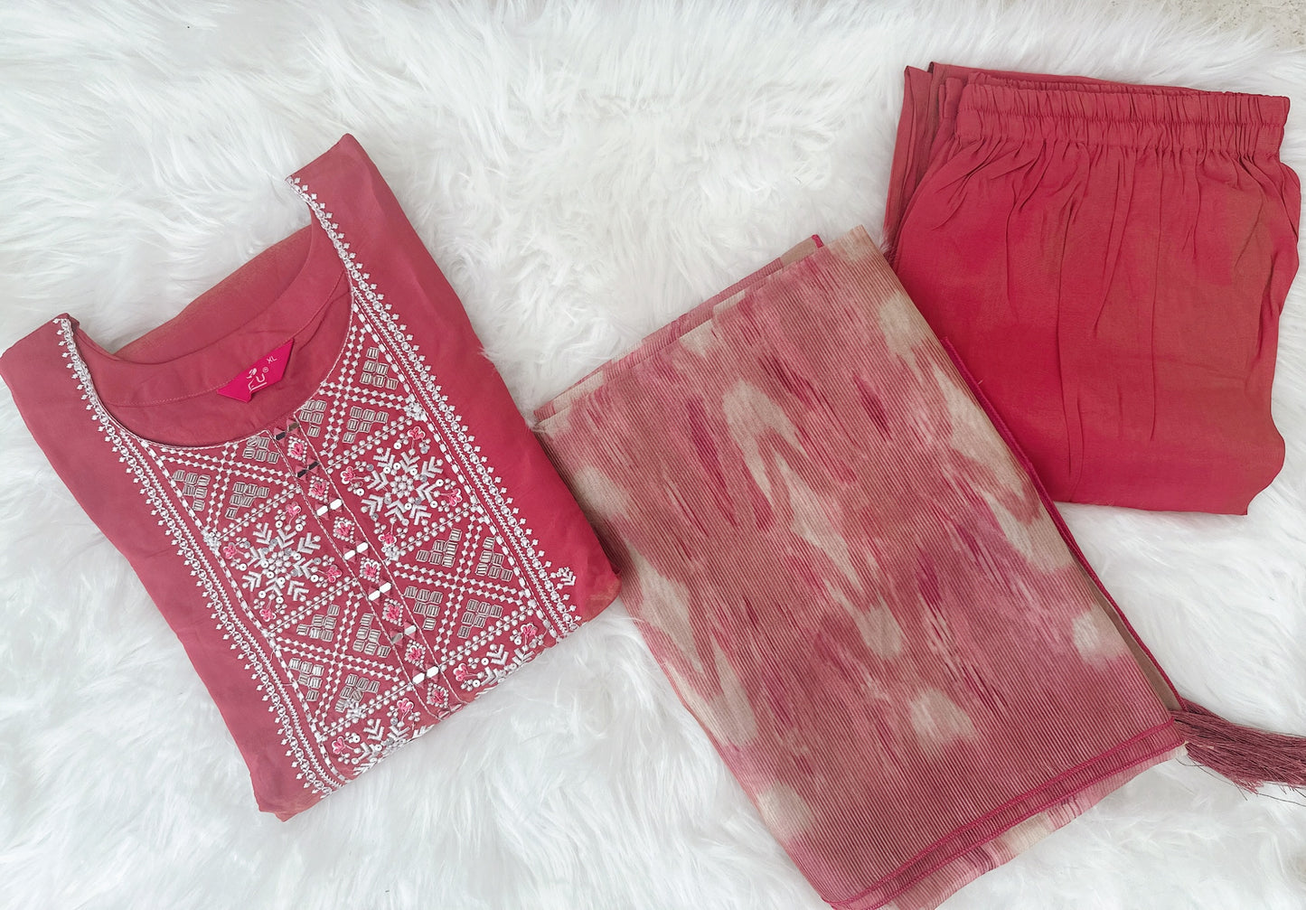 Mahogany soft Embroidered Cotton Suit