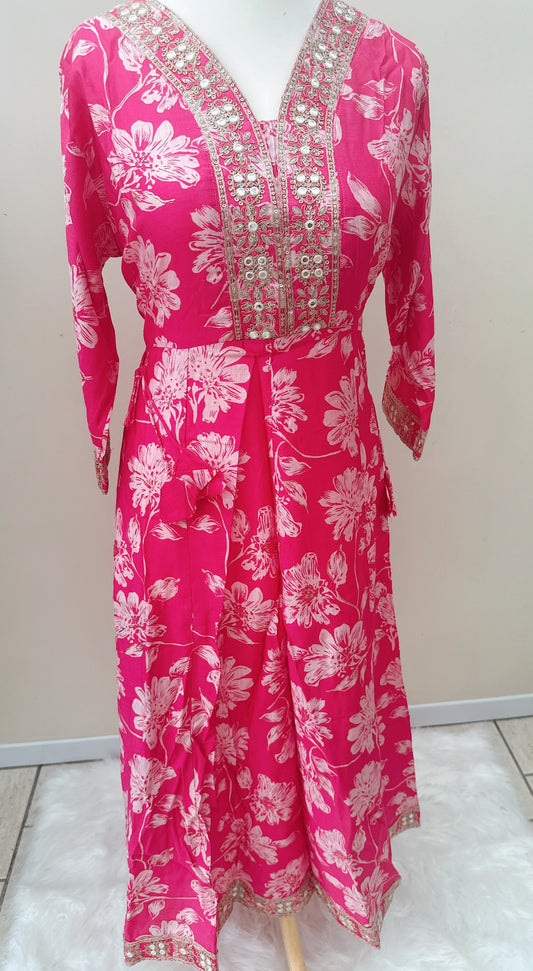 Hot Pink Suit with Mirror & Sequin Work