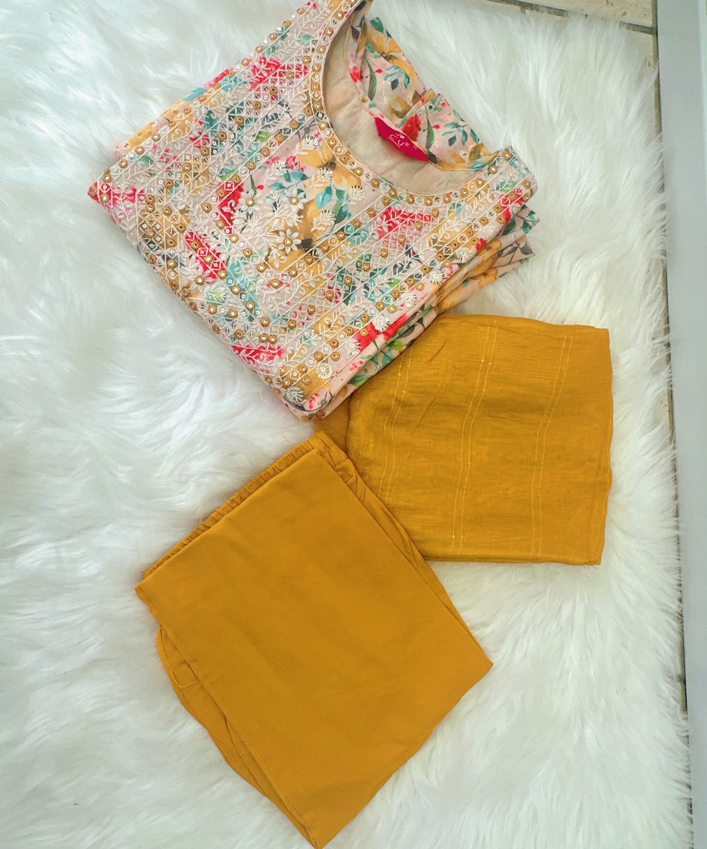 Mustard Yellow & Multicolour Mirror Work Suit