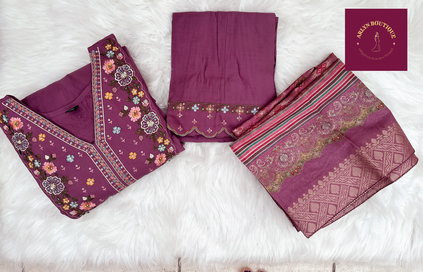Magenta Floral Embroidered Salwar Suit Set[ Short Anarkali cotton suit]