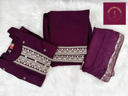 Deep Maroon Embroidered Salwar Suit Set
