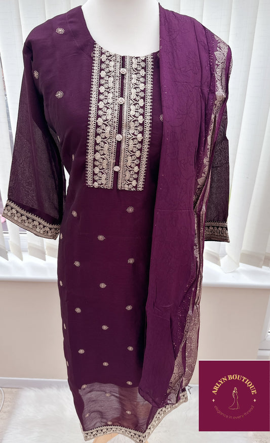 Deep Maroon Embroidered Salwar Suit Set