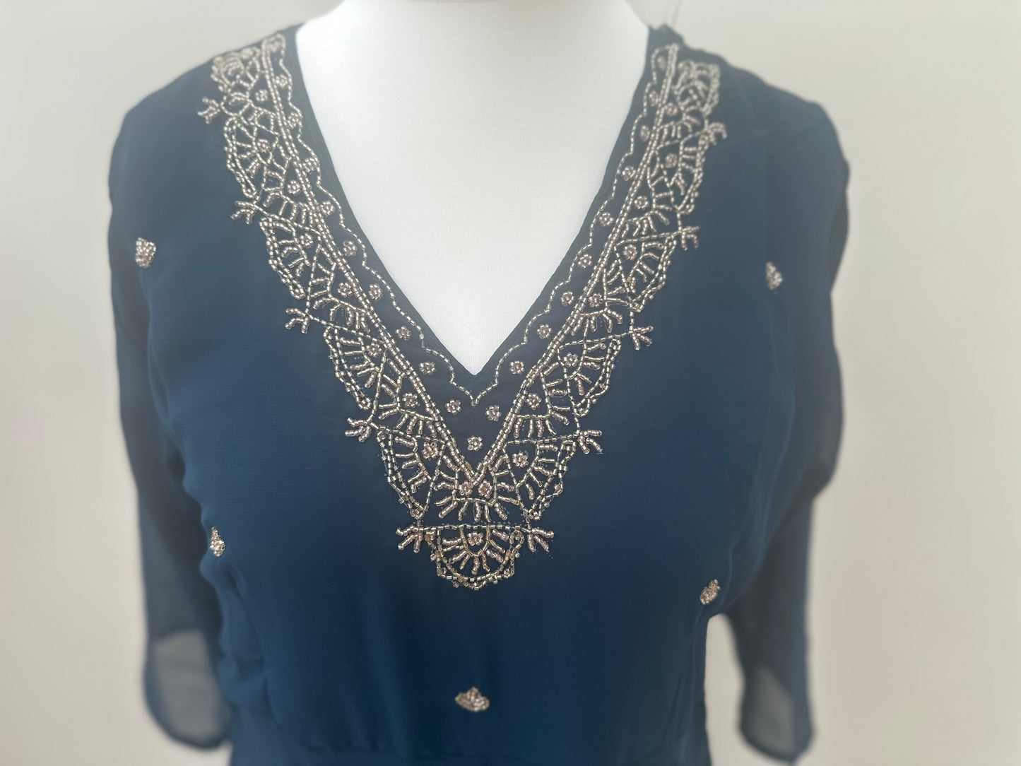 Dark Blue Golden Embroidered Anarkali Top