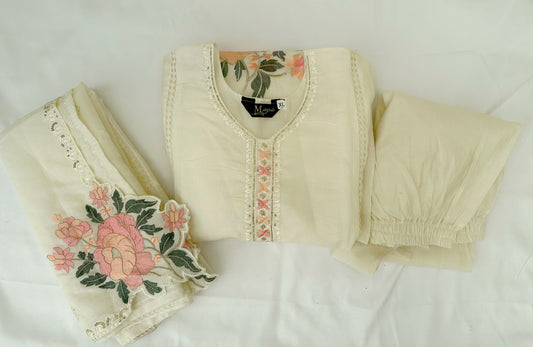 Ivory Floral Embroidered Set