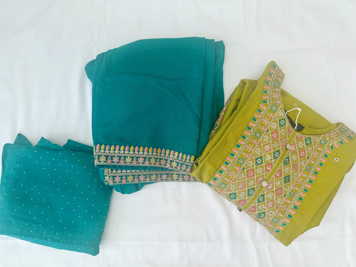 Olive Green Multicolor Embroidered Set