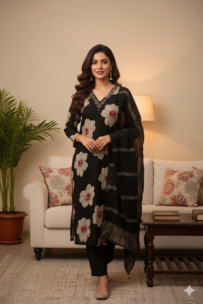 Black Bold Floral Set