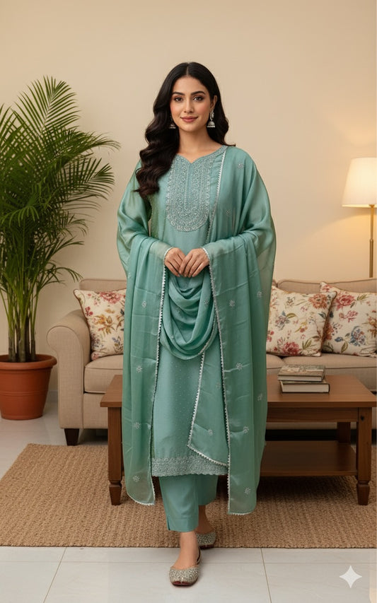 Teal Embroidered Set