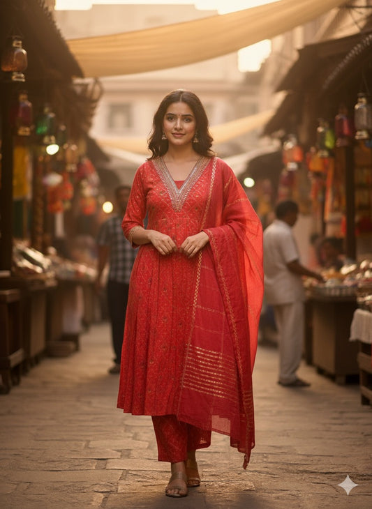Deep Red  brown Suit with Golden Zari Work