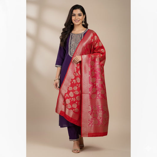 Violet and Rose-Pink cotton  Suit Set