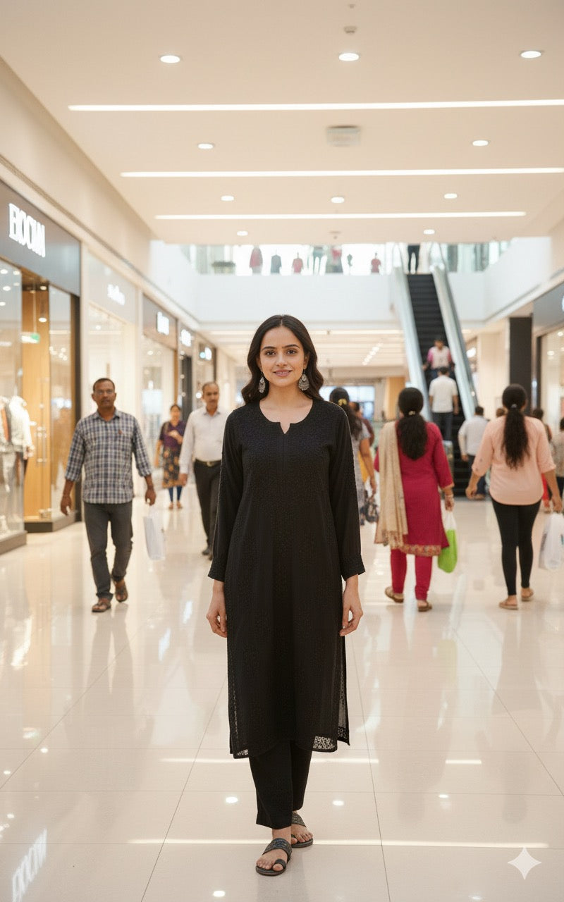 plus Size -Floral embroidered chikkankari kurta top