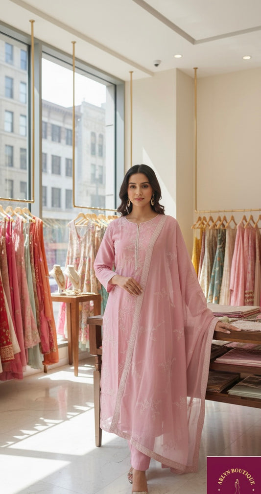 Baby Pink Embroidered Suit