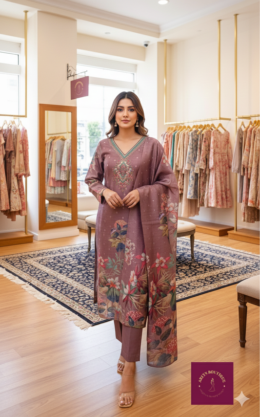 Dusty mauve chanderi silk salwar suit