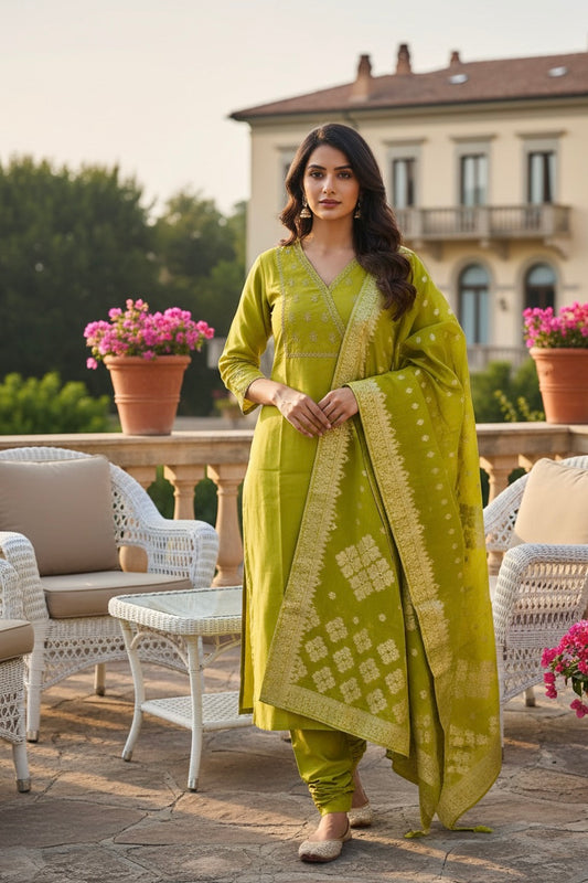 Olive Leaf Banarasi-Inspired Ensemble