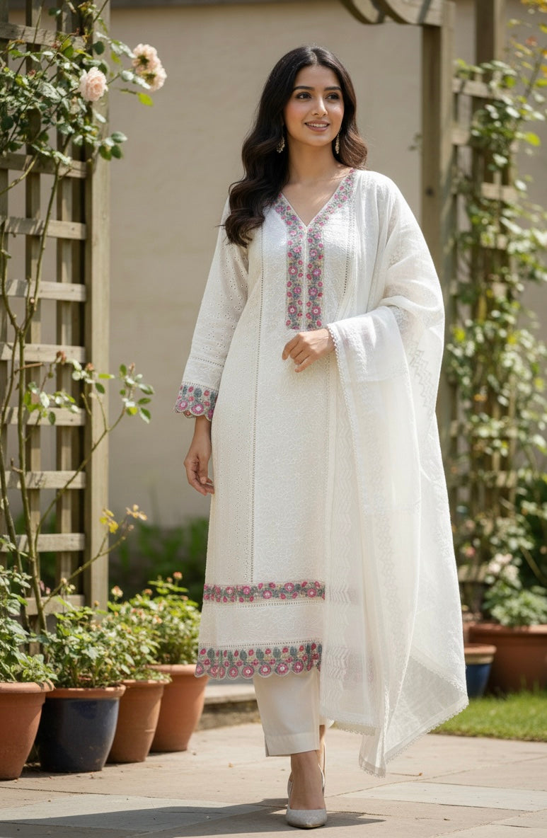 Ivory Blossom Hakoba Style Kurta Set