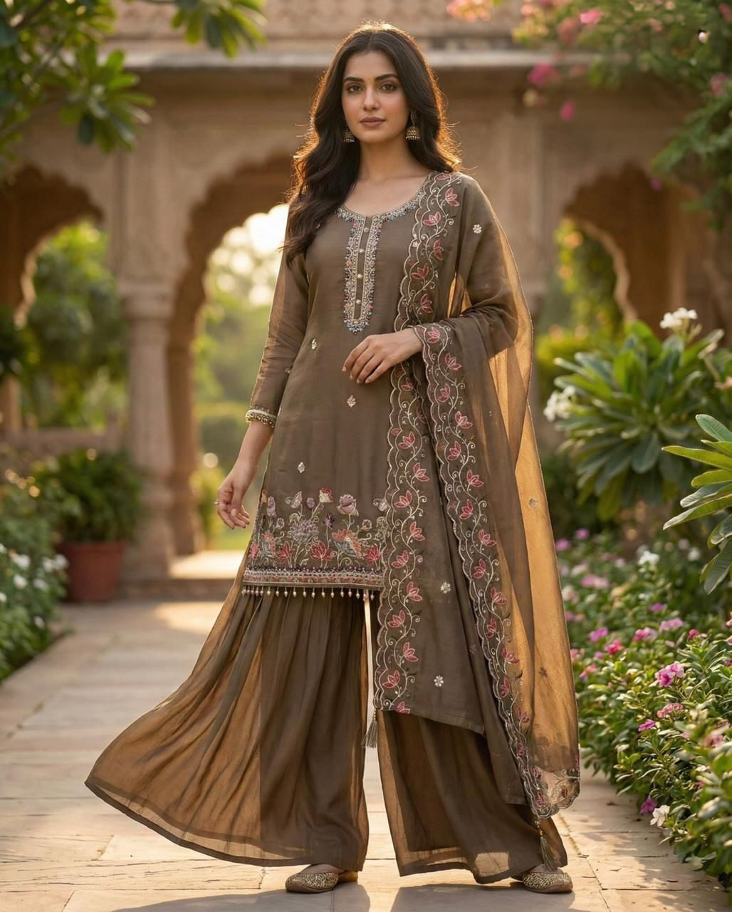 Clay brown Silk Straight Suit
