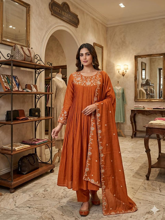 Trend setter -The Burnt Orange Pleated Suit