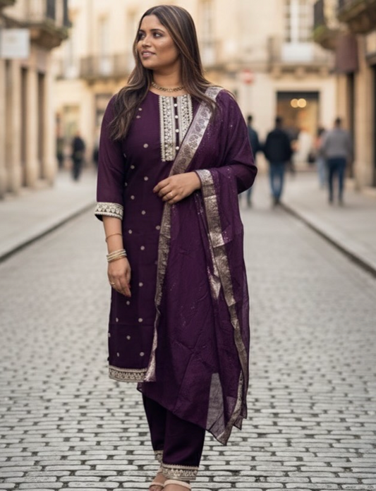 Deep Maroon Embroidered Salwar Suit Set