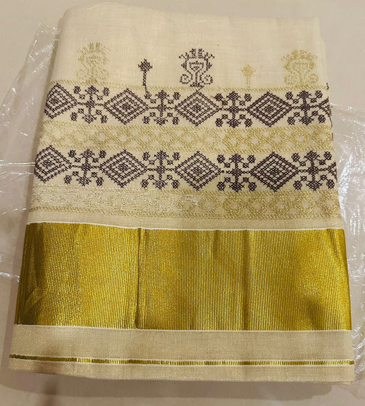Premium handloom Elegant kasavu saree